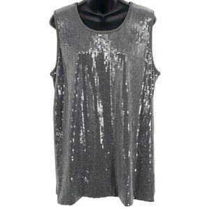 Chicos Travelers Silver Sequin Sleeveless Top Blouse Size 3 XL 16  Women New
